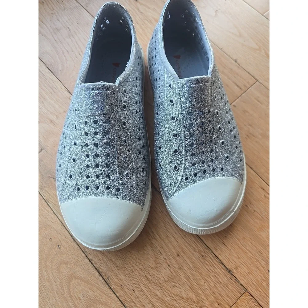 J Crew Crewcuts Bling Silver Glitter Jefferson Slip On Size 4 Native Style